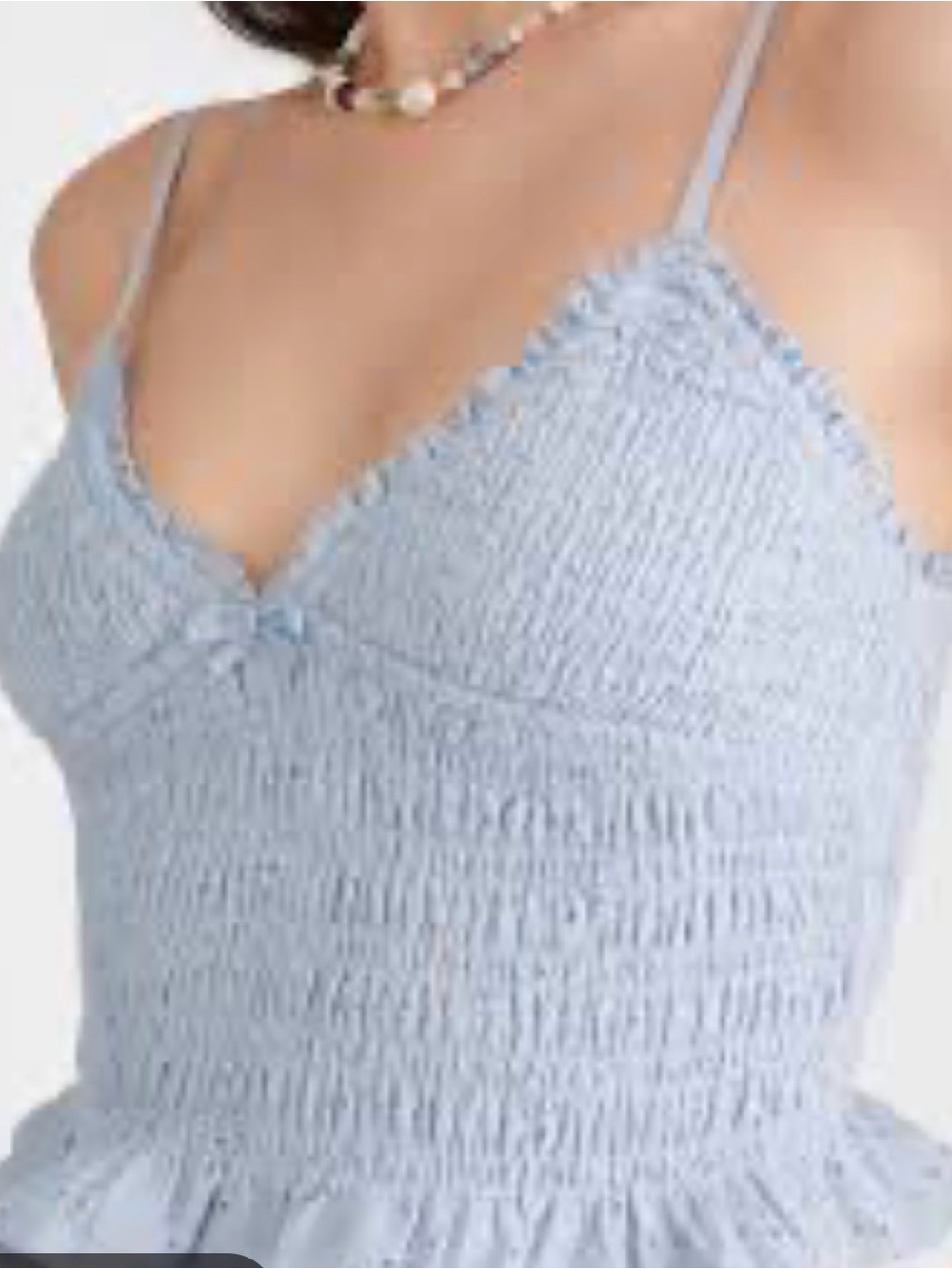 Aeropostale Light Blue Smocked Cami with Eyelet Ruffle